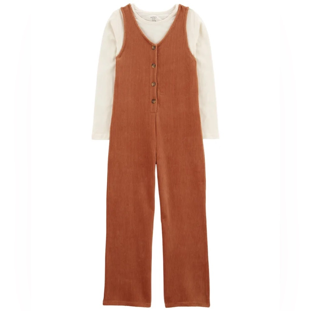 Carters 2 Piece Long Sleeve Ribbed Tee & Corduroy Jumpsuit Set